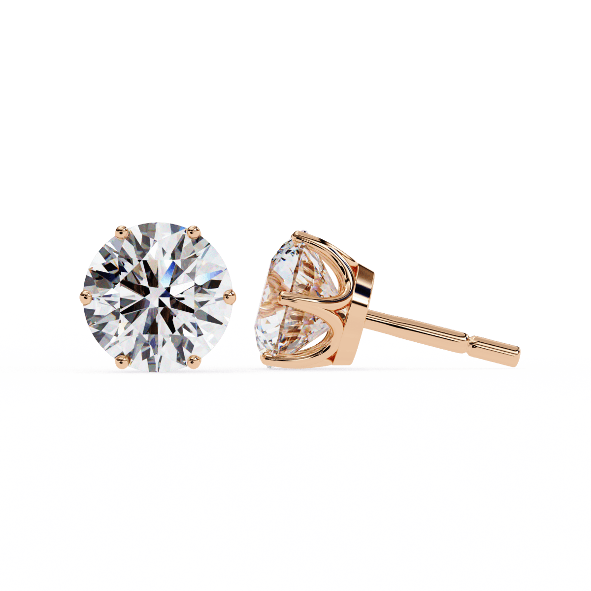 Reverra 14K Gold Round Lab Grown Diamond 6 Prong Stud Earrings For Women, CTTW-2.57