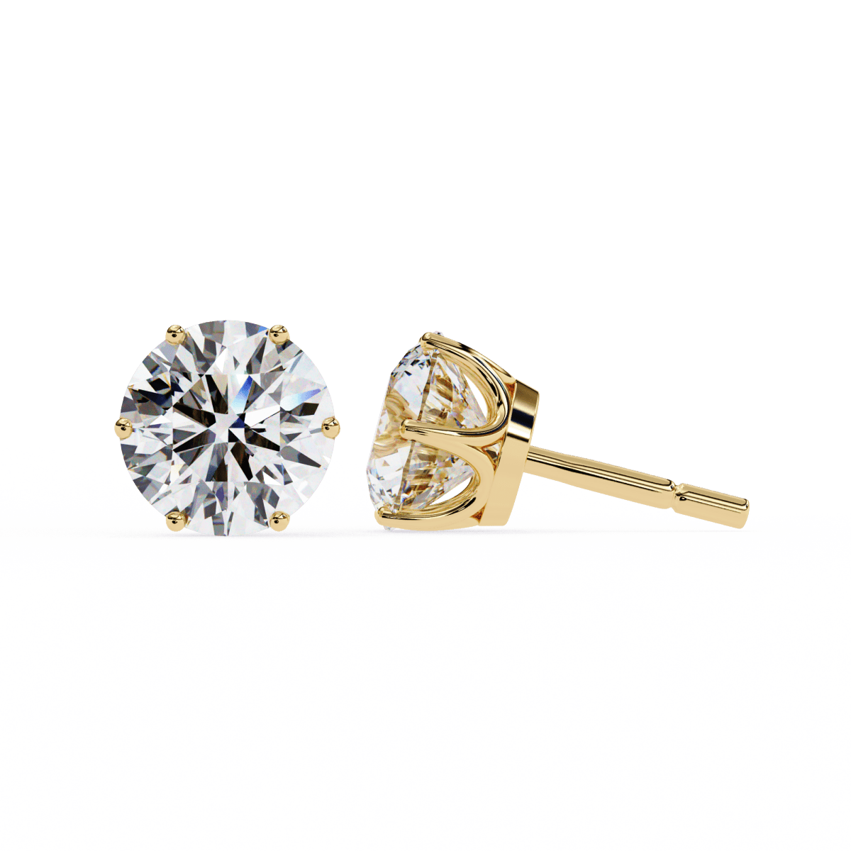 Reverra 14K Gold Round Lab Grown Diamond 6 Prong Stud Earrings For Women, CTTW-2.57