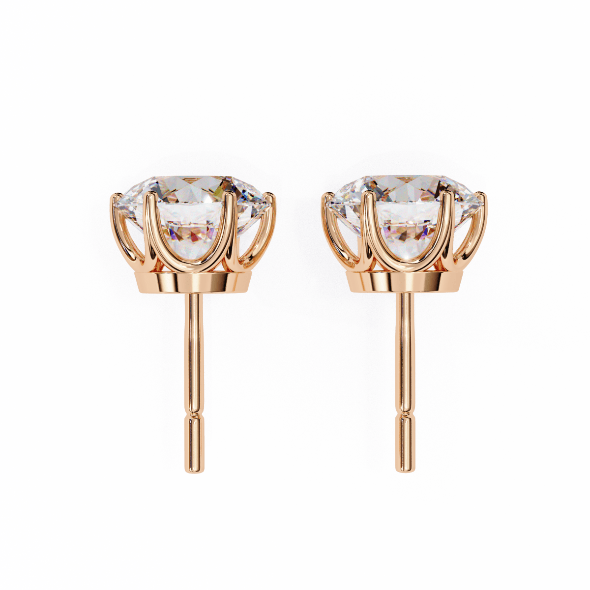 Reverra 14K Gold Round Lab Grown Diamond 6 Prong Stud Earrings For Women, CTTW-2.57