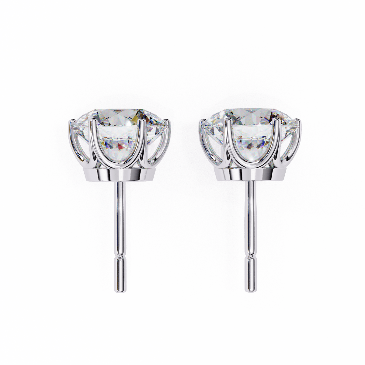 Reverra 14K Gold Round Lab Grown Diamond 6 Prong Stud Earrings For Women, CTTW-2.57