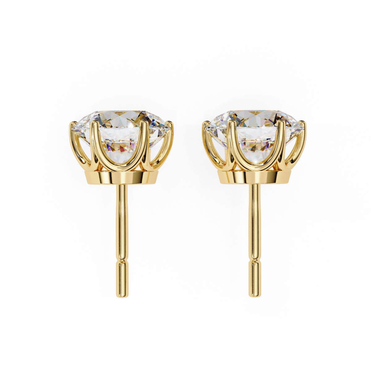 Reverra 14K Gold Round Lab Grown Diamond 6 Prong Stud Earrings For Women, CTTW-2.57