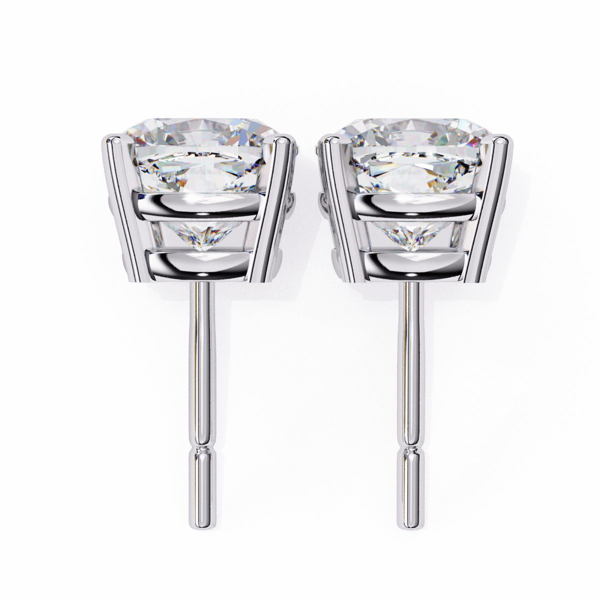 Reverra 14K Gold Cushion Lab Grown Diamond 4 Prong Stud Earrings For Women, CTTW-2.33