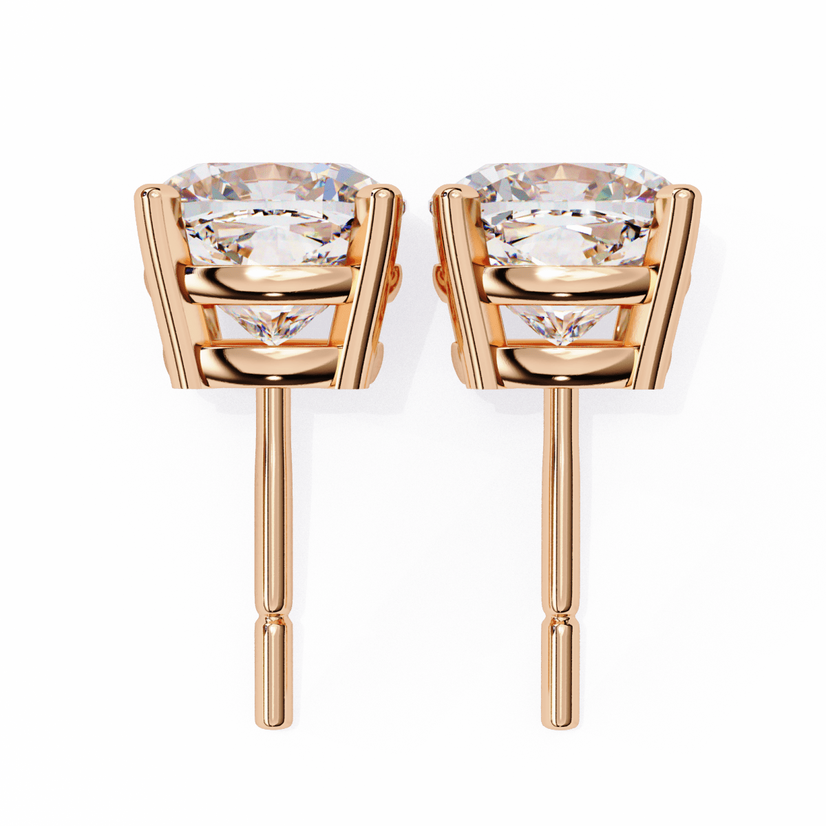 Reverra 14K Gold Cushion Lab Grown Diamond 4 Prong Stud Earrings For Women, CTTW-2.33