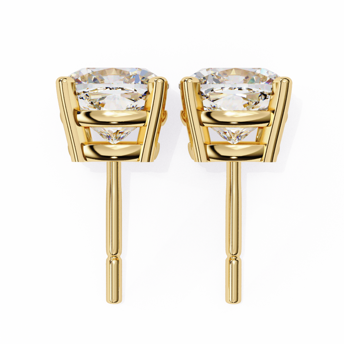 Reverra 14K Gold Cushion Lab Grown Diamond 4 Prong Stud Earrings For Women, CTTW-2.33