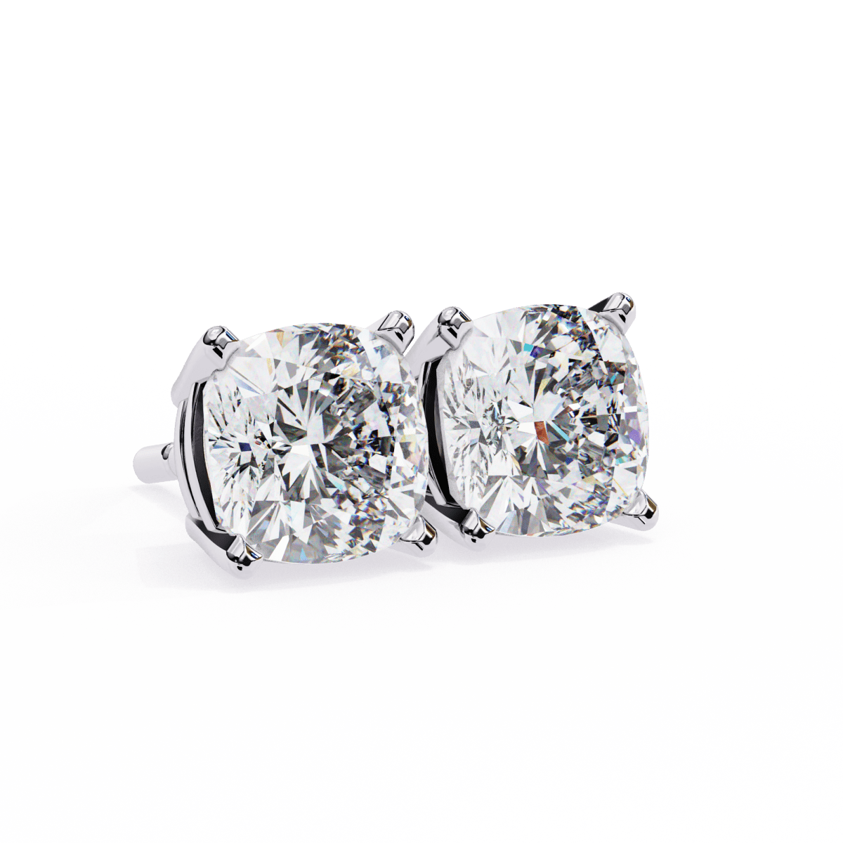 Reverra 14K Gold Cushion Lab Grown Diamond 4 Prong Stud Earrings For Women, CTTW-2.33