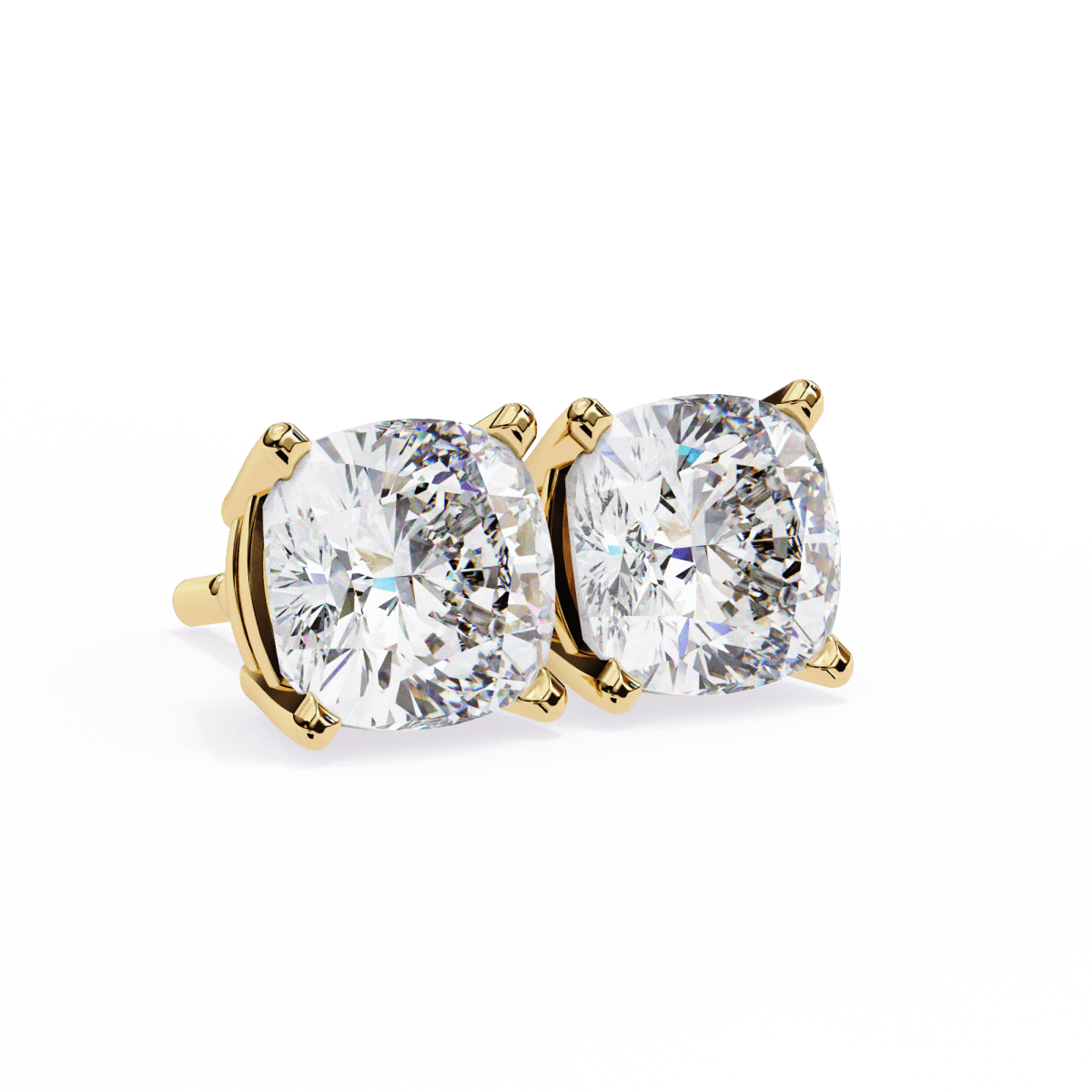 Reverra 14K Gold Cushion Lab Grown Diamond 4 Prong Stud Earrings For Women, CTTW-2.33