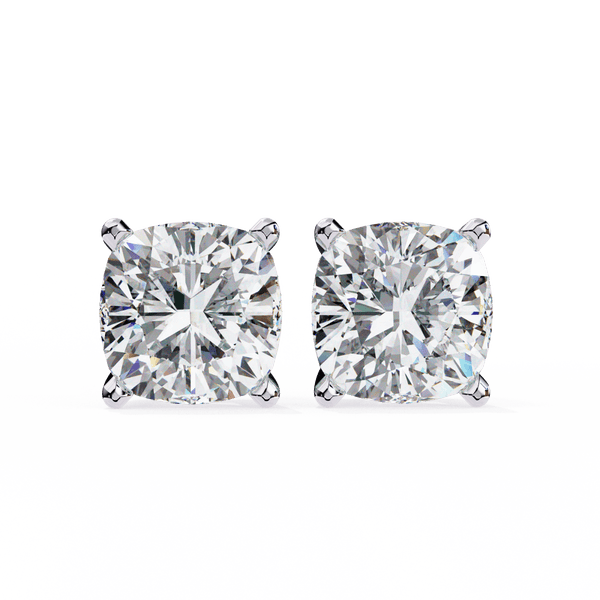 Reverra 14K Gold Cushion Lab Grown Diamond 4 Prong Stud Earrings For Women, CTTW-2.33