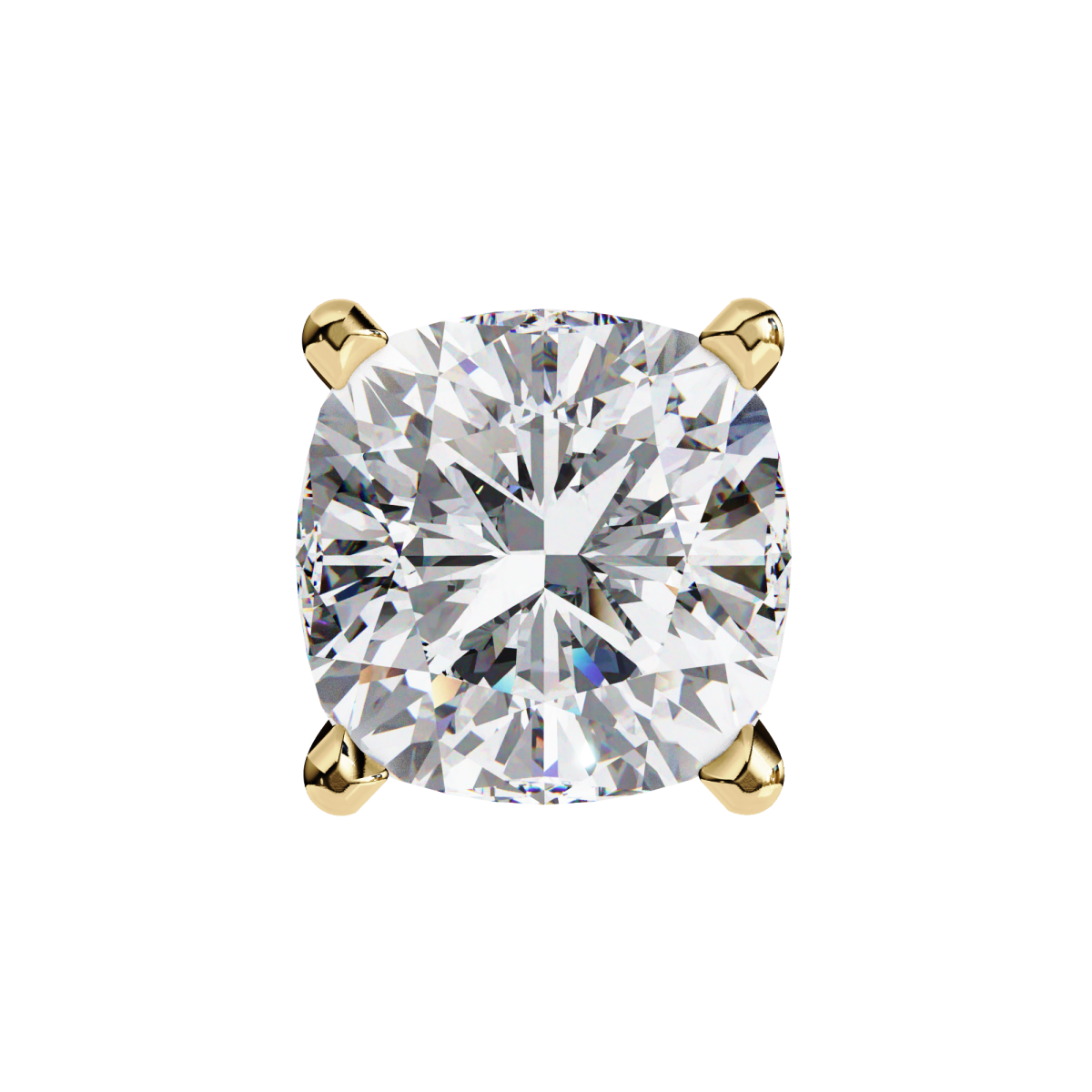 Reverra 14K Gold Cushion Lab Grown Diamond 4 Prong Stud Earrings For Women, CTTW-2.33
