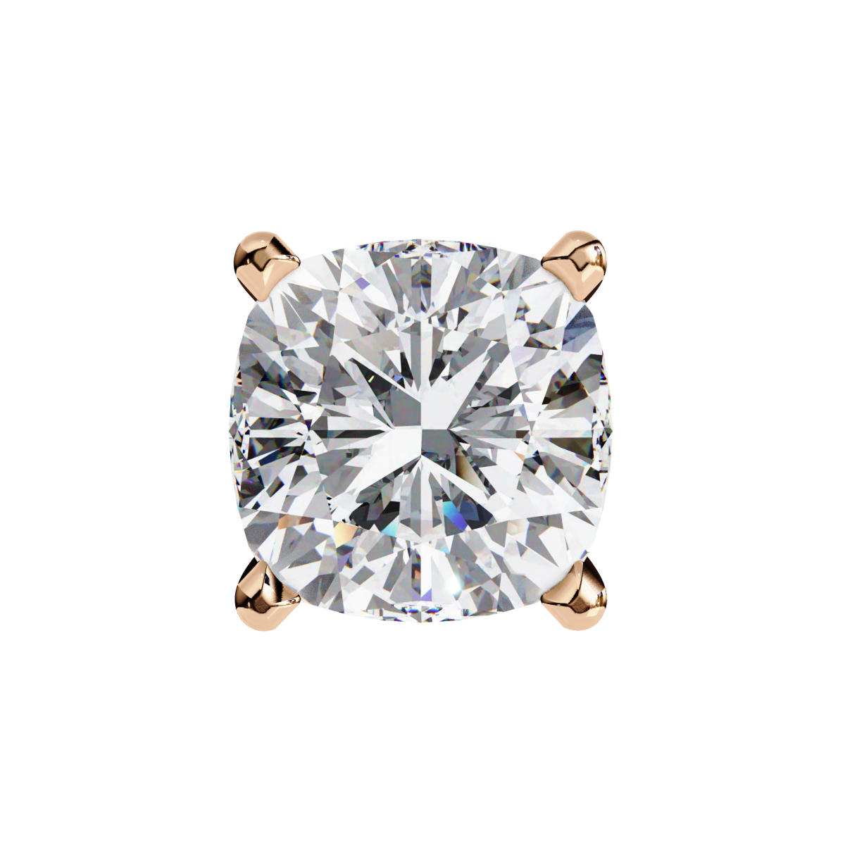 Reverra 14K Gold Cushion Lab Grown Diamond 4 Prong Stud Earrings For Women, CTTW-2.33