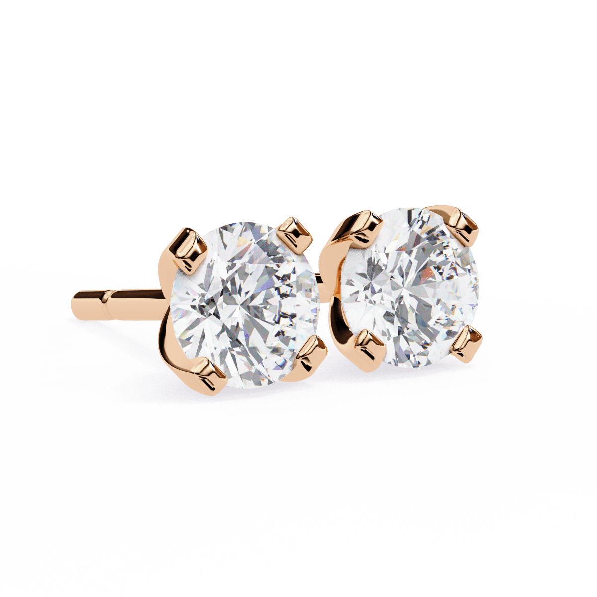 Reverra 14K Gold Round Lab Grown Diamond 4 Prong Stud Earrings For Women, CTTW-2.57