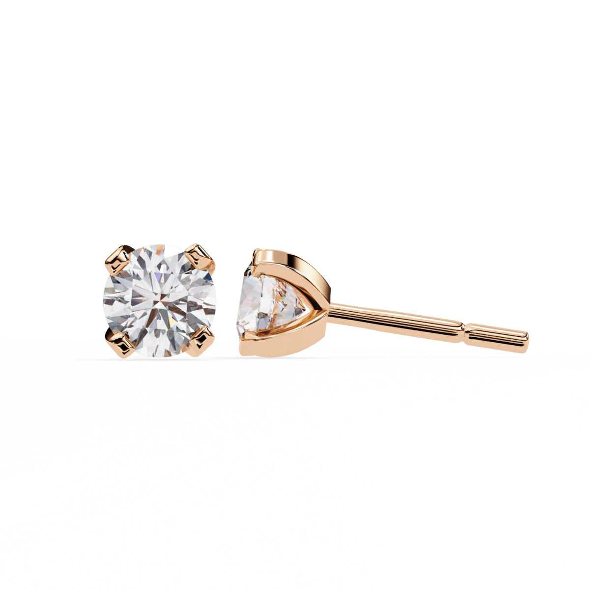 Reverra 14K Gold Round Lab Grown Diamond 4 Prong Stud Earrings For Women, CTTW-2.57