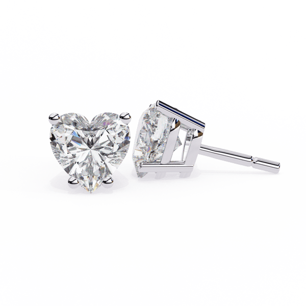 Reverra 14K Gold Heart Lab Grown Diamond 4 Prong Stud Earrings For Women, CTTW-2.43
