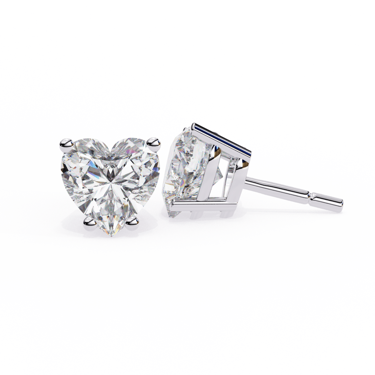 Reverra 14K Gold Heart Lab Grown Diamond 4 Prong Stud Earrings For Women, CTTW-2.43