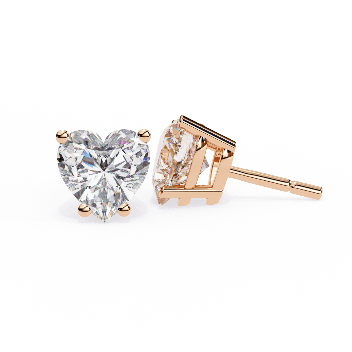 Reverra 14K Gold Heart Lab Grown Diamond 4 Prong Stud Earrings For Women, CTTW-2.43