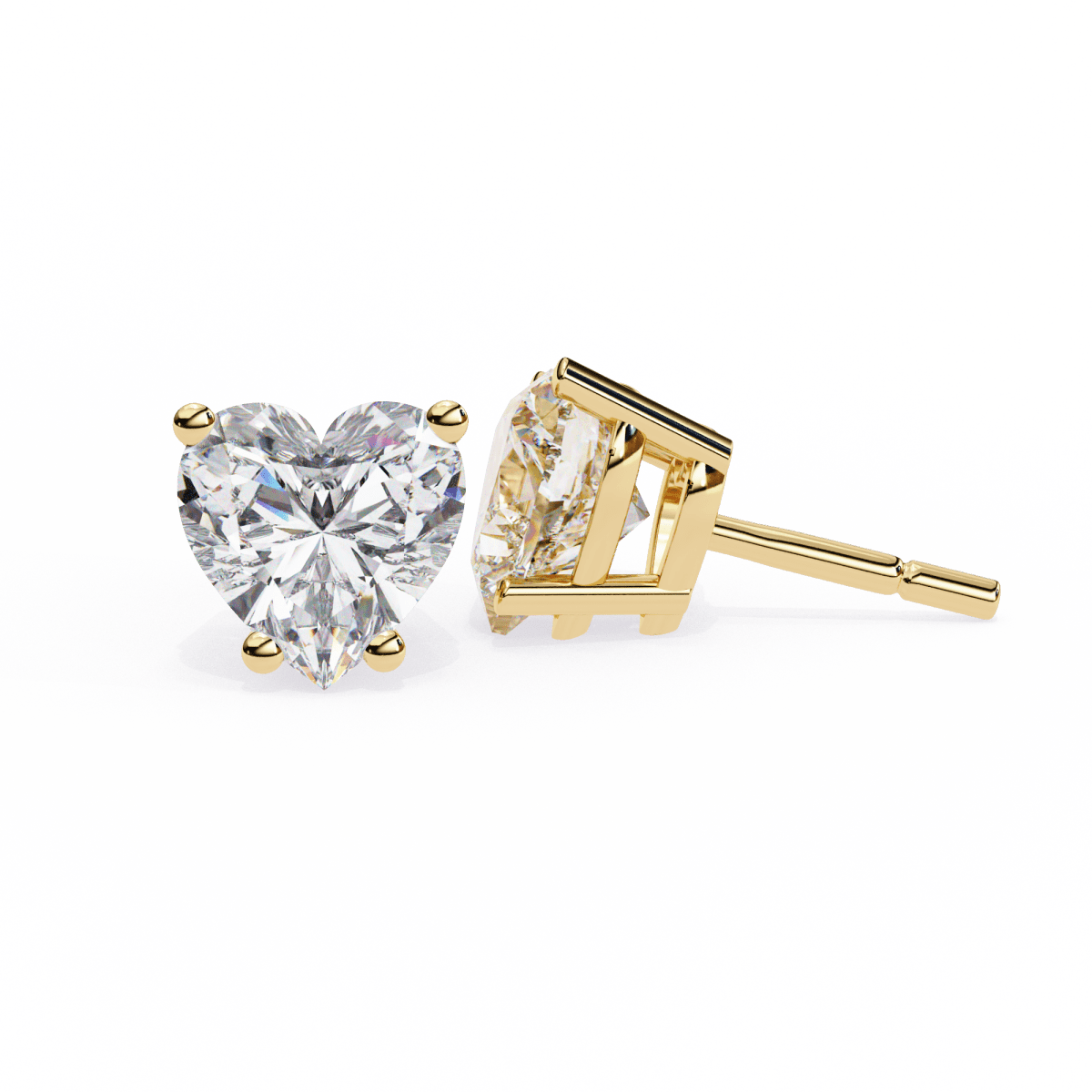 Reverra 14K Gold Heart Lab Grown Diamond 4 Prong Stud Earrings For Women, CTTW-2.43