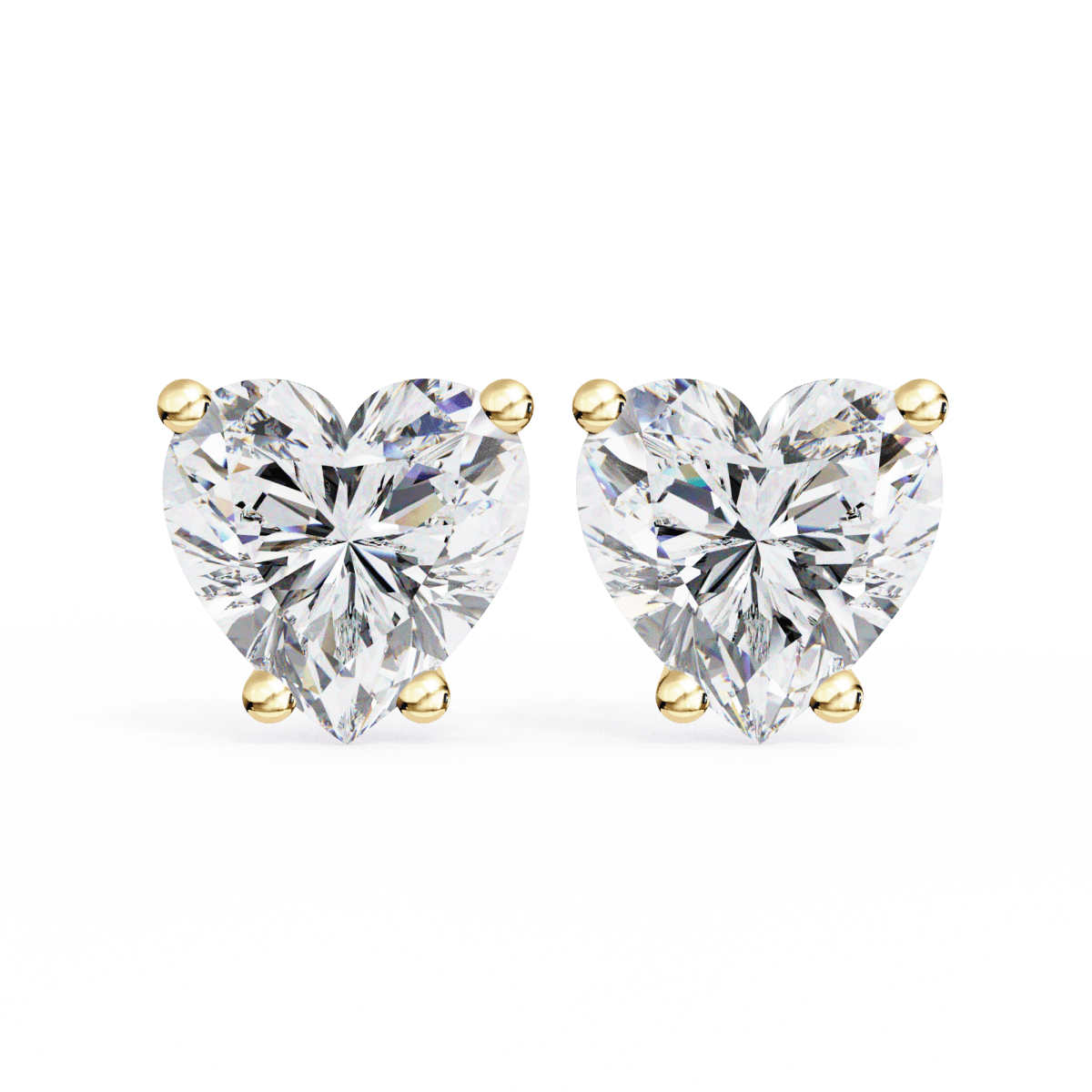 Reverra 14K Gold Heart Lab Grown Diamond 4 Prong Stud Earrings For Women, CTTW-2.43