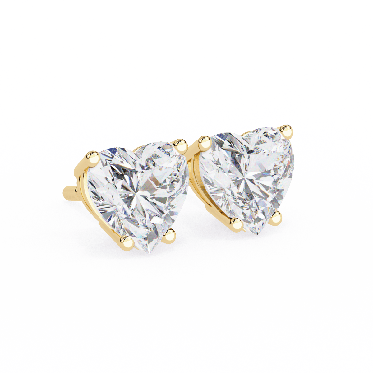 Reverra 14K Gold Heart Lab Grown Diamond 4 Prong Stud Earrings For Women, CTTW-2.43
