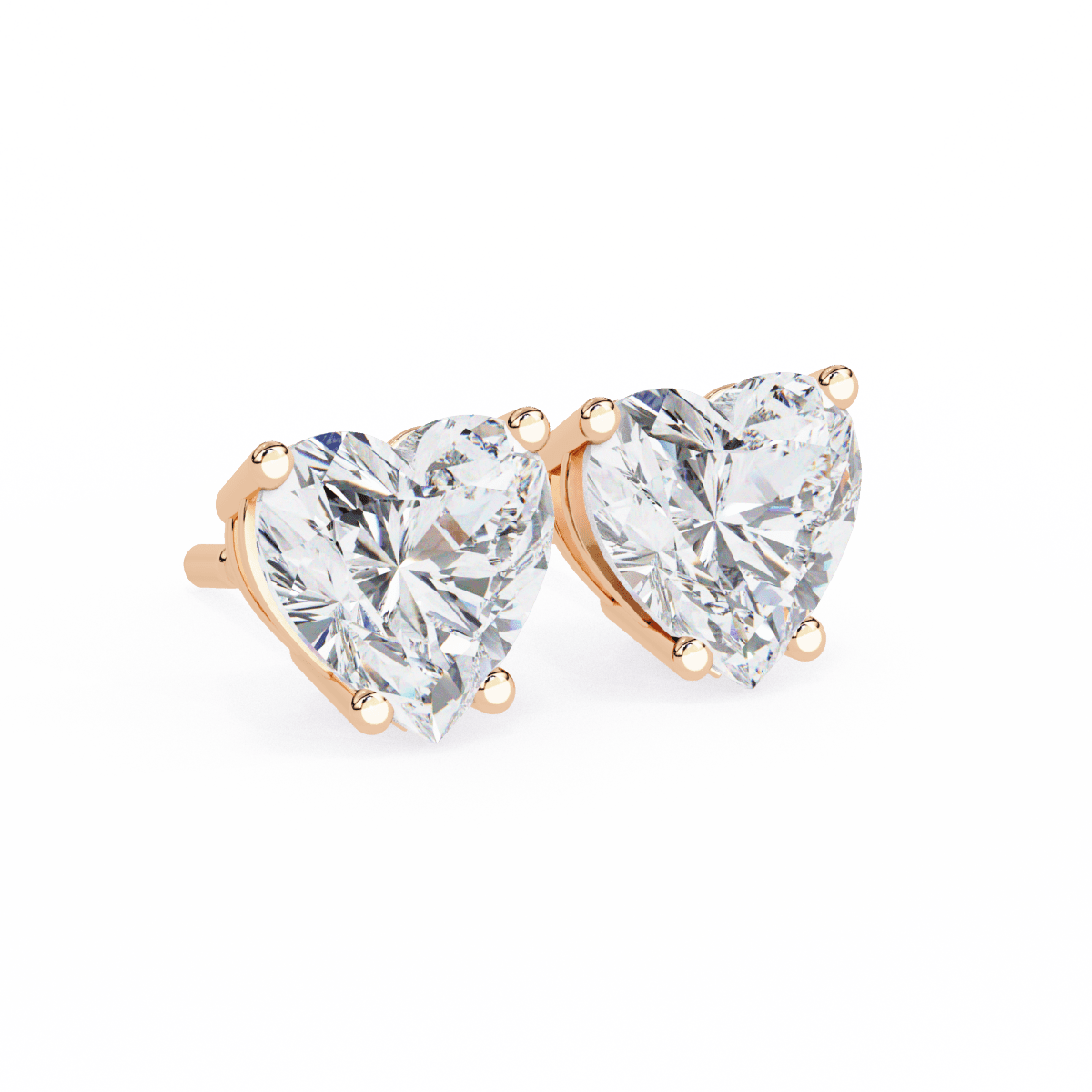 Reverra 14K Gold Heart Lab Grown Diamond 4 Prong Stud Earrings For Women, CTTW-2.43