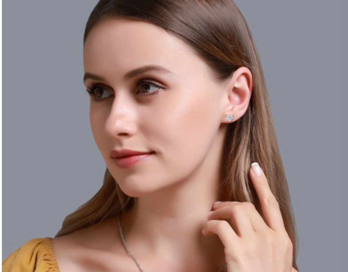 Reverra 14K Gold Heart Lab Grown Diamond 4 Prong Stud Earrings For Women, CTTW-2.43