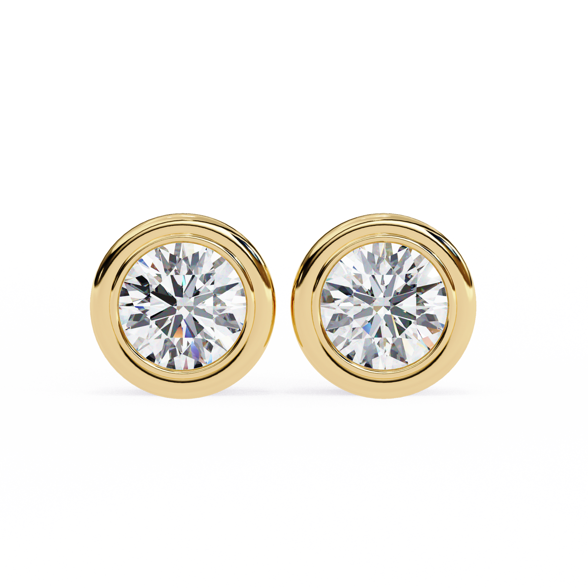 Reverra 14K Gold Round Lab Grown Diamond Bezel Stud Earrings For Women, CTTW-2.57