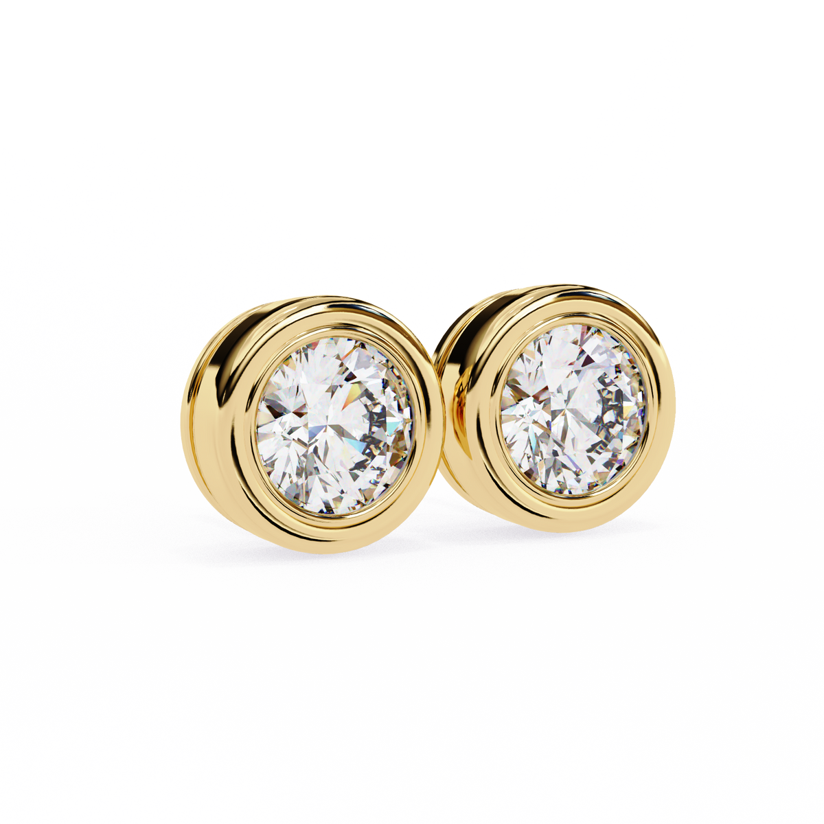 Reverra 14K Gold Round Lab Grown Diamond Bezel Stud Earrings For Women, CTTW-2.57