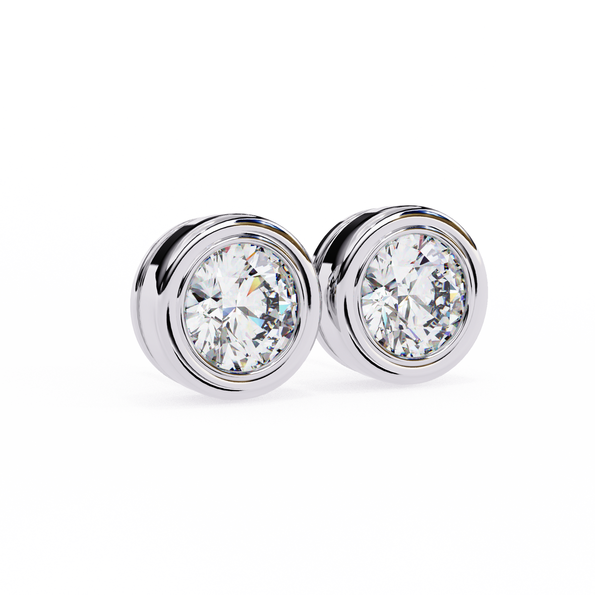 Reverra 14K Gold Round Lab Grown Diamond Bezel Stud Earrings For Women, CTTW-2.57