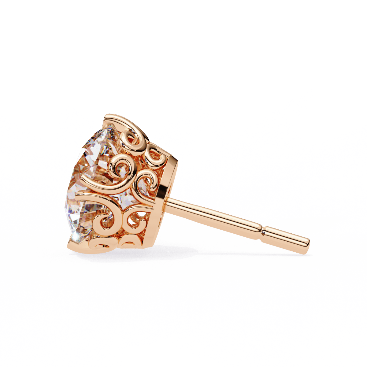 Reverra 14K Gold Round Lab Grown Diamond Filigree 4 Prong Stud Earrings For Women, CTTW-2.57