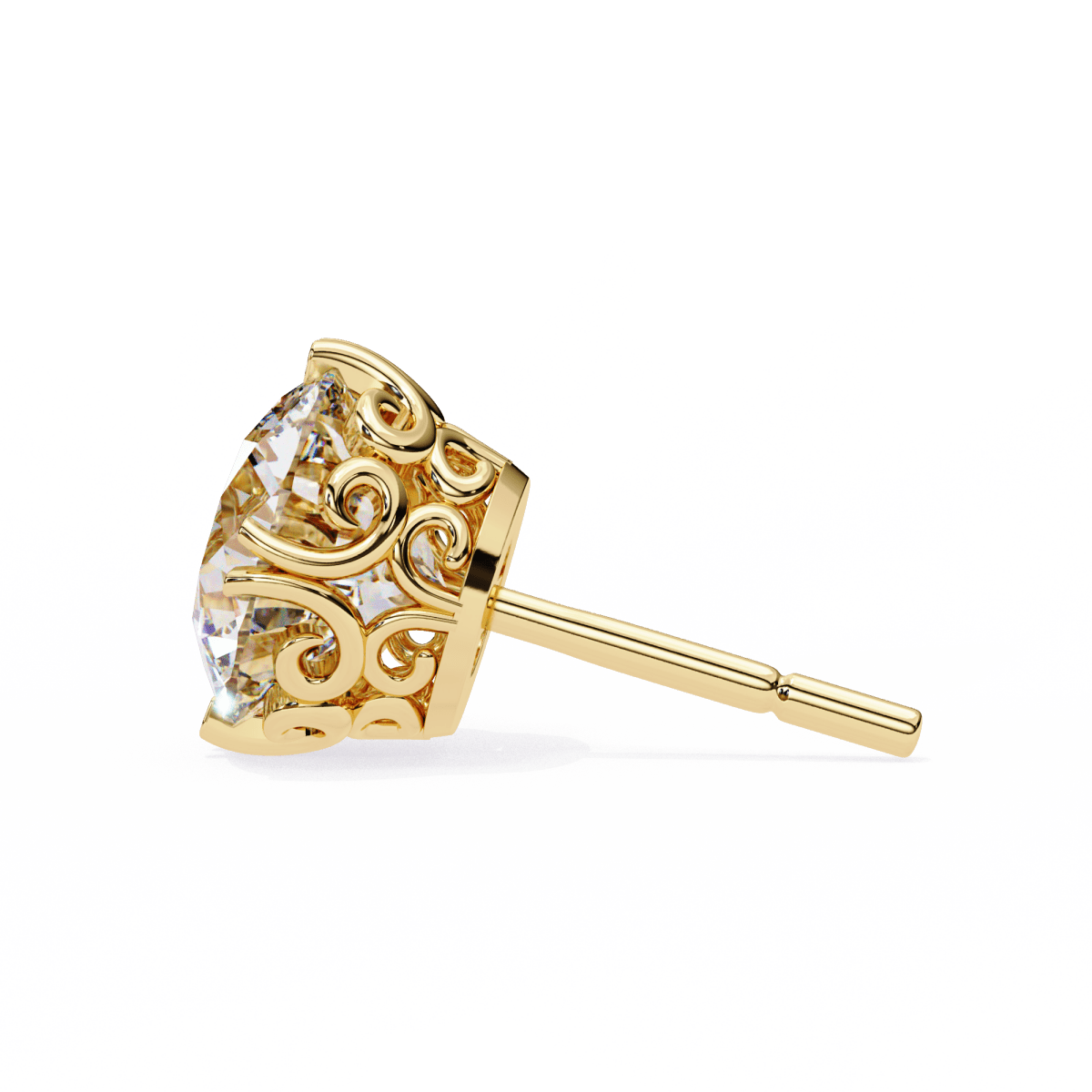 Reverra 14K Gold Round Lab Grown Diamond Filigree 4 Prong Stud Earrings For Women, CTTW-2.57