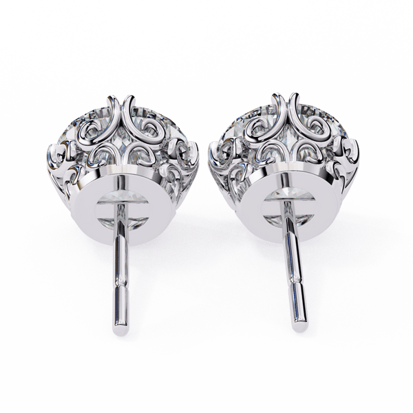 Reverra 14K Gold Round Lab Grown Diamond Filigree 4 Prong Stud Earrings For Women, CTTW-2.57