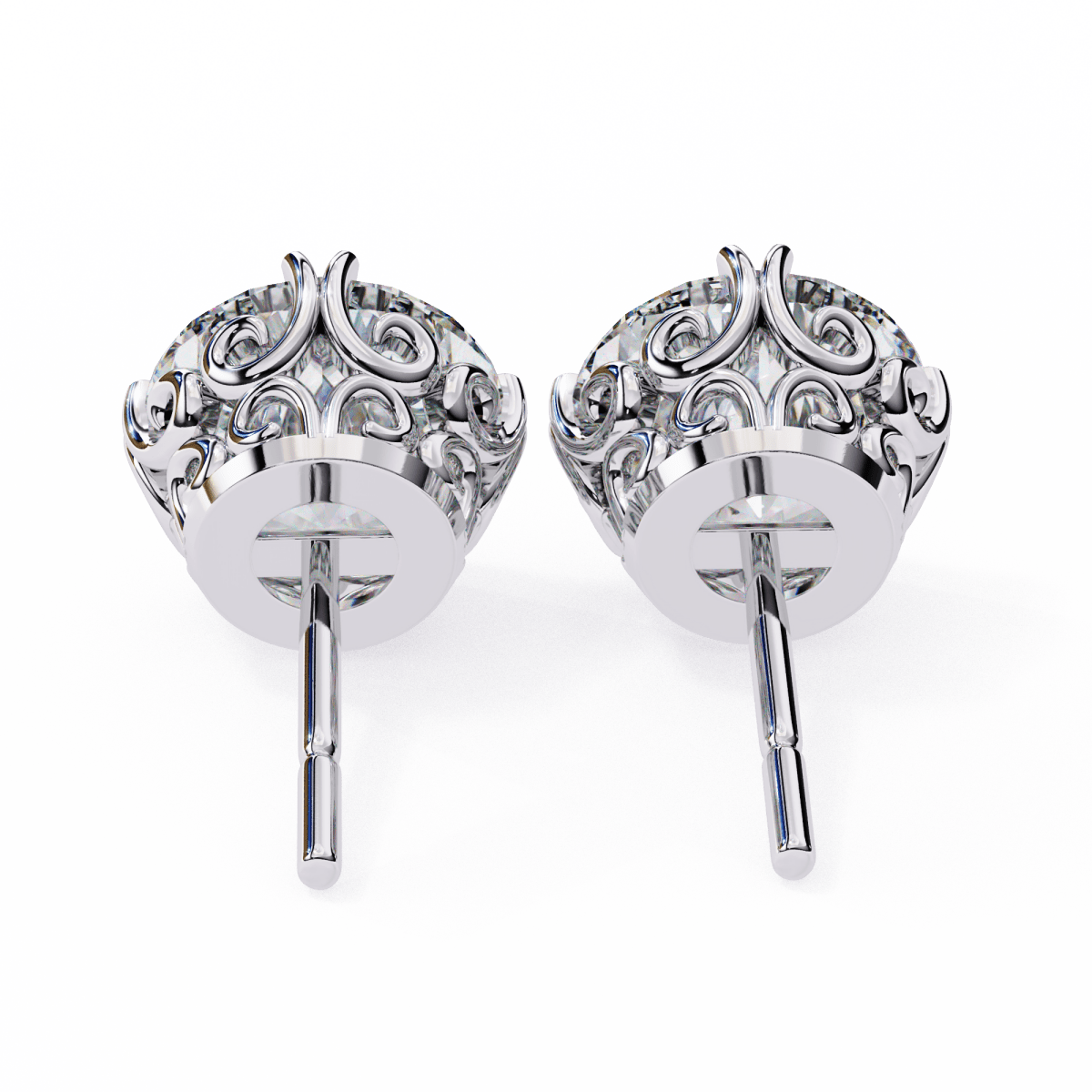 Reverra 14K Gold Round Lab Grown Diamond Filigree 4 Prong Stud Earrings For Women, CTTW-2.57