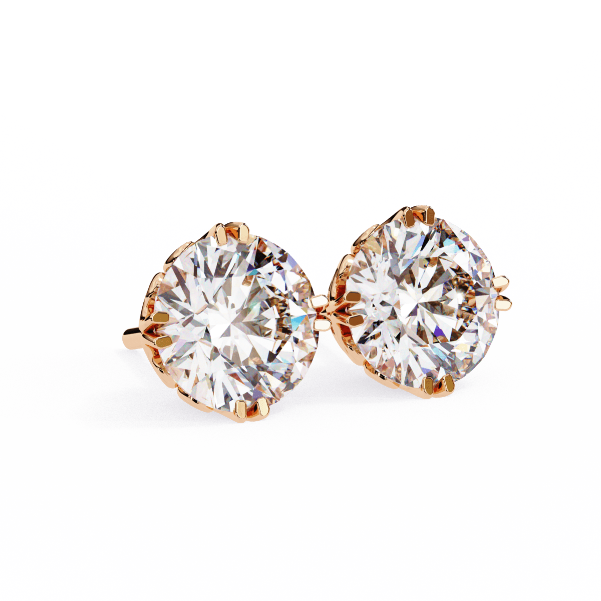 Reverra 14K Gold Round Lab Grown Diamond Filigree 4 Prong Stud Earrings For Women, CTTW-2.57