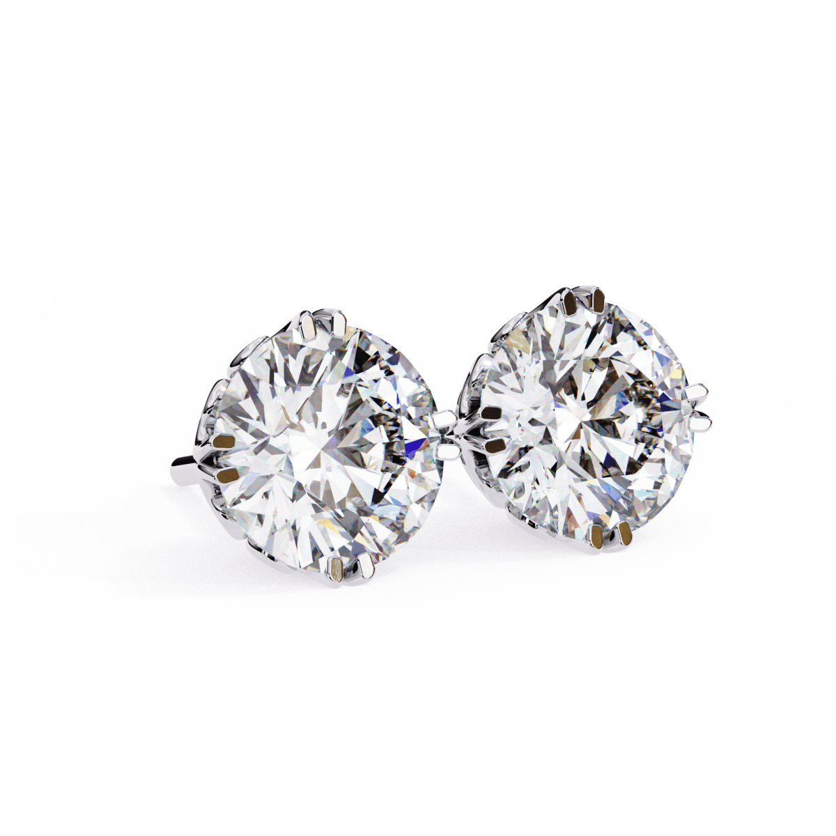 Reverra 14K Gold Round Lab Grown Diamond Filigree 4 Prong Stud Earrings For Women, CTTW-2.57