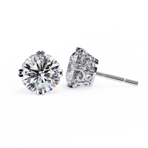 Reverra 14K Gold Round Lab Grown Diamond Filigree 4 Prong Stud Earrings For Women, CTTW-2.57
