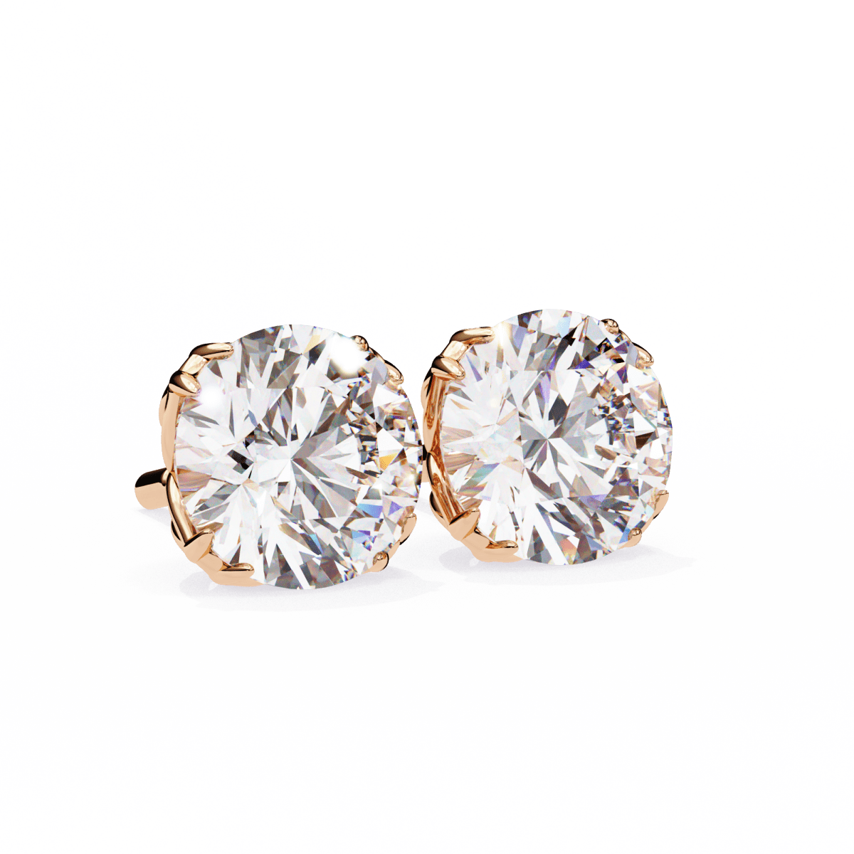 Reverra 14K Gold Round Lab Grown Diamond Vintage 6 Prong Stud Earrings For Women, CTTW-2.57