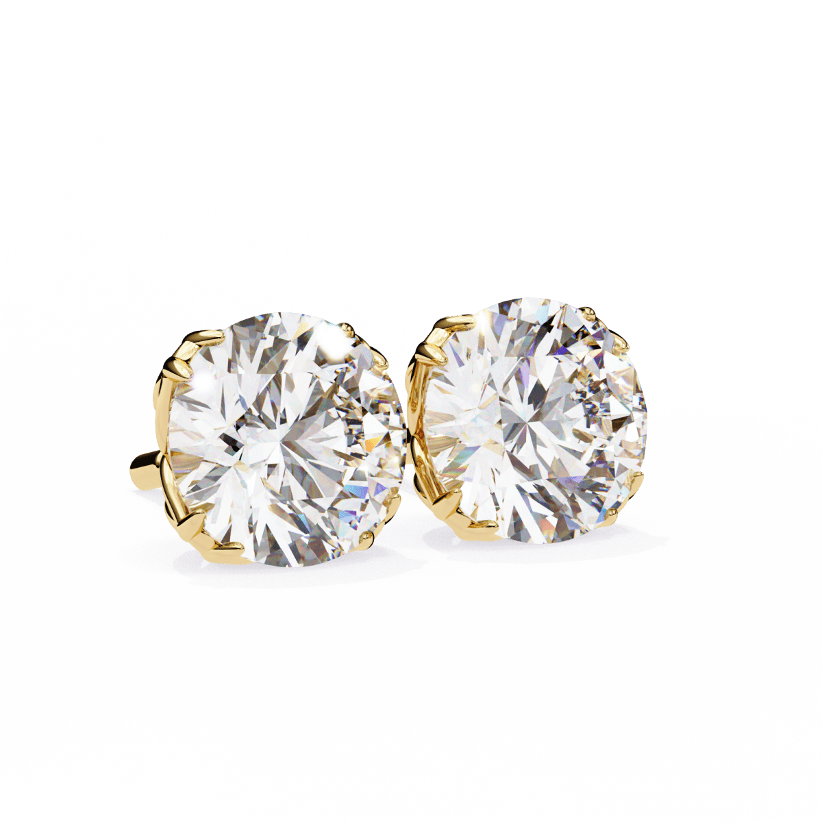 Reverra 14K Gold Round Lab Grown Diamond Vintage 6 Prong Stud Earrings For Women, CTTW-2.57