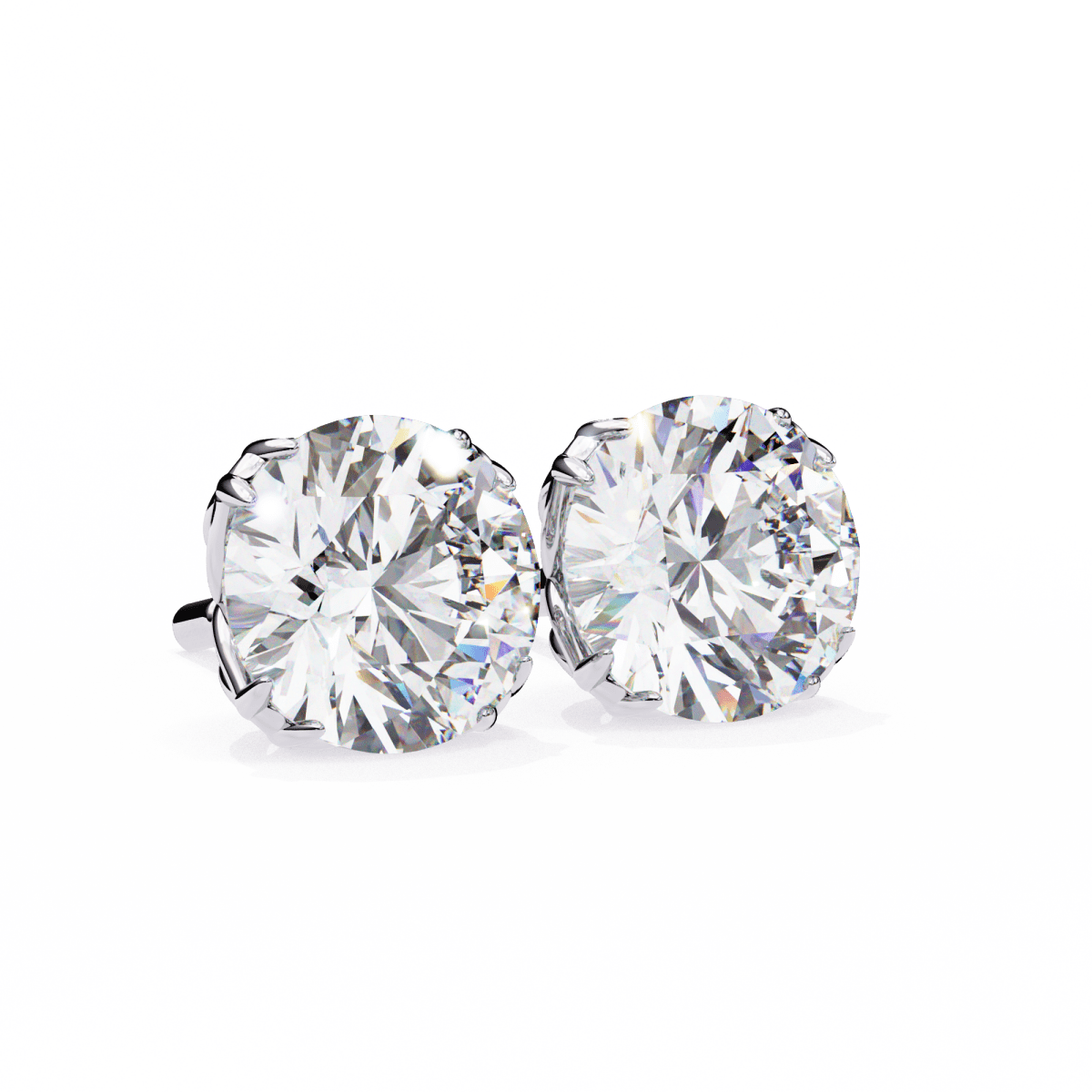 Reverra 14K Gold Round Lab Grown Diamond Vintage 6 Prong Stud Earrings For Women, CTTW-2.57
