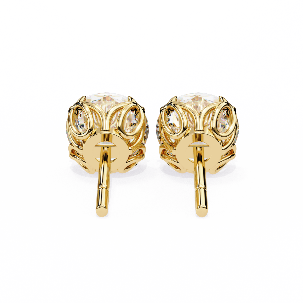 Reverra 14K Gold Round Lab Grown Diamond Vintage 6 Prong Stud Earrings For Women, CTTW-2.57