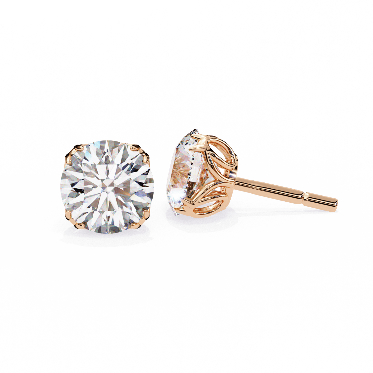 Reverra 14K Gold Round Lab Grown Diamond Vintage 6 Prong Stud Earrings For Women, CTTW-2.57