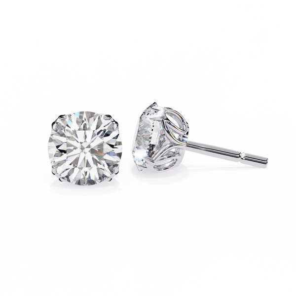 Reverra 14K Gold Round Lab Grown Diamond Vintage 6 Prong Stud Earrings For Women, CTTW-2.57