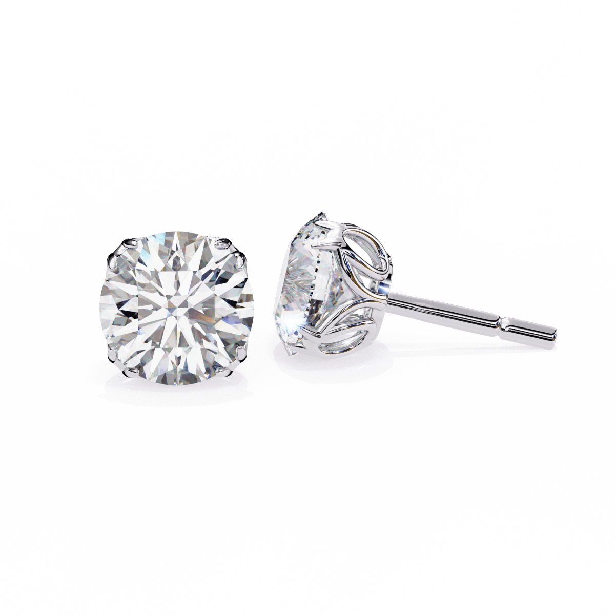 Reverra 14K Gold Round Lab Grown Diamond Vintage 6 Prong Stud Earrings For Women, CTTW-2.57