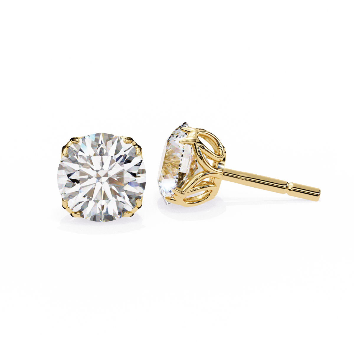 Reverra 14K Gold Round Lab Grown Diamond Vintage 6 Prong Stud Earrings For Women, CTTW-2.57