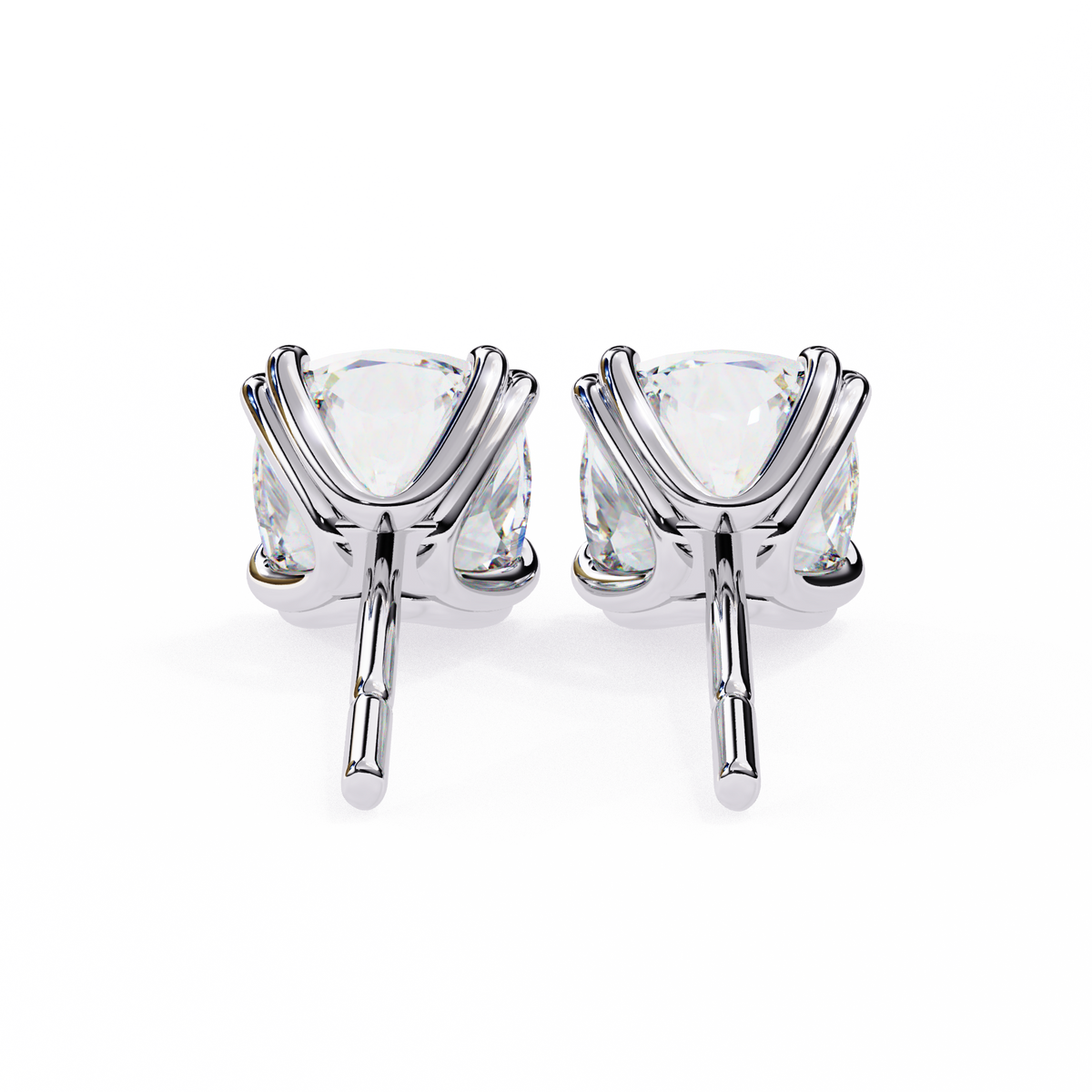 Reverra 14K Gold Cushion Lab Grown Diamond 8 Prong Stud Earrings For Women, CTTW-2.24