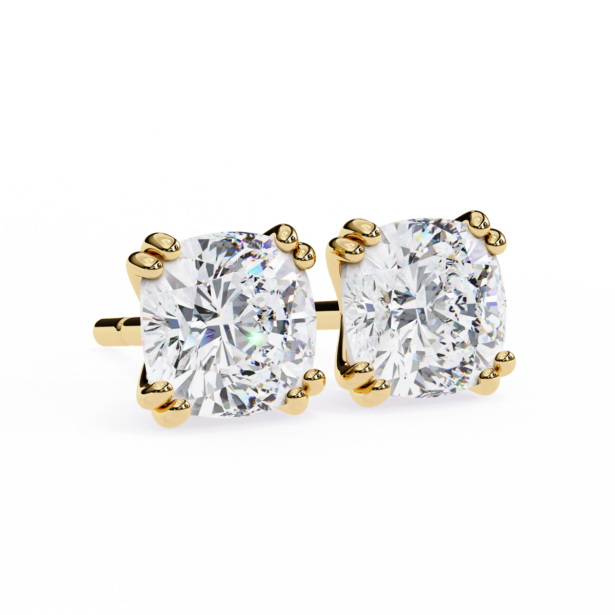 Reverra 14K Gold Cushion Lab Grown Diamond 8 Prong Stud Earrings For Women, CTTW-2.24