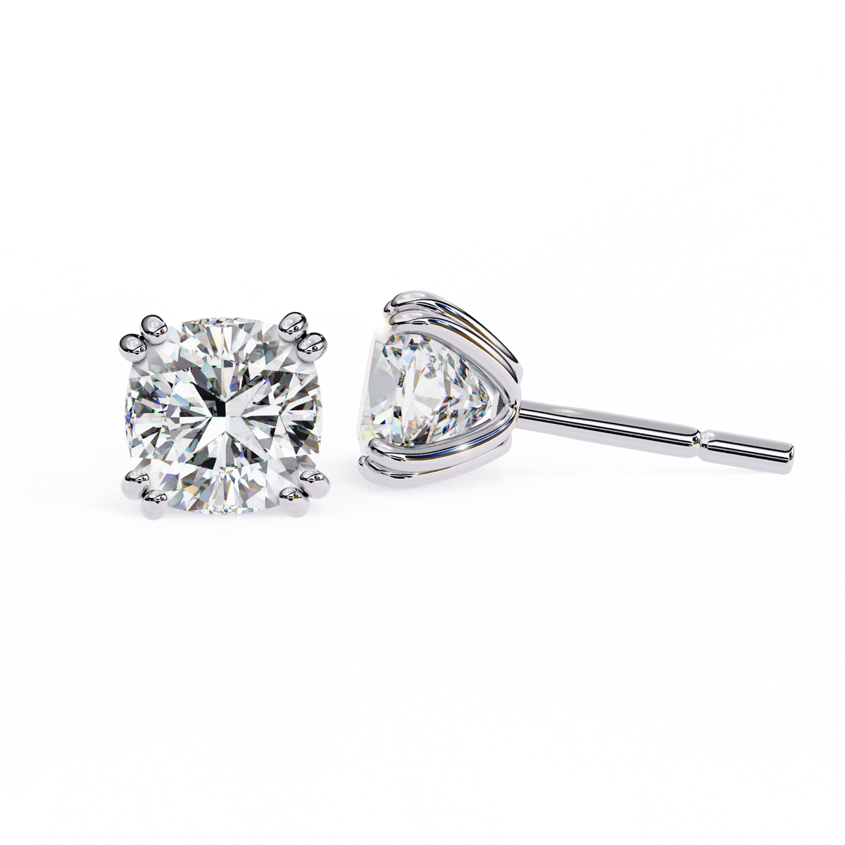 Reverra 14K Gold Cushion Lab Grown Diamond 8 Prong Stud Earrings For Women, CTTW-2.24