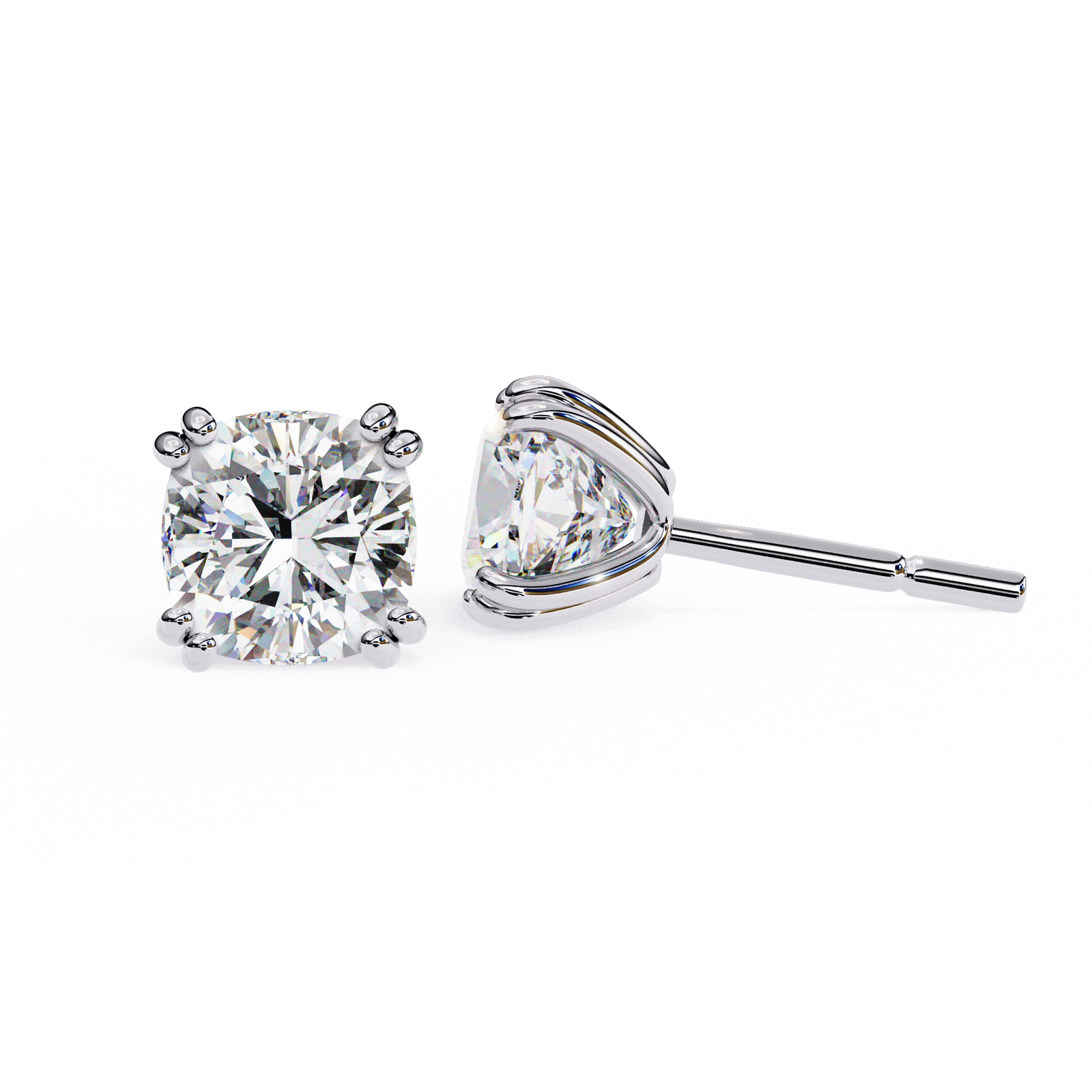 Reverra 14K Gold Cushion Lab Grown Diamond 8 Prong Stud Earrings For Women, CTTW-2.24