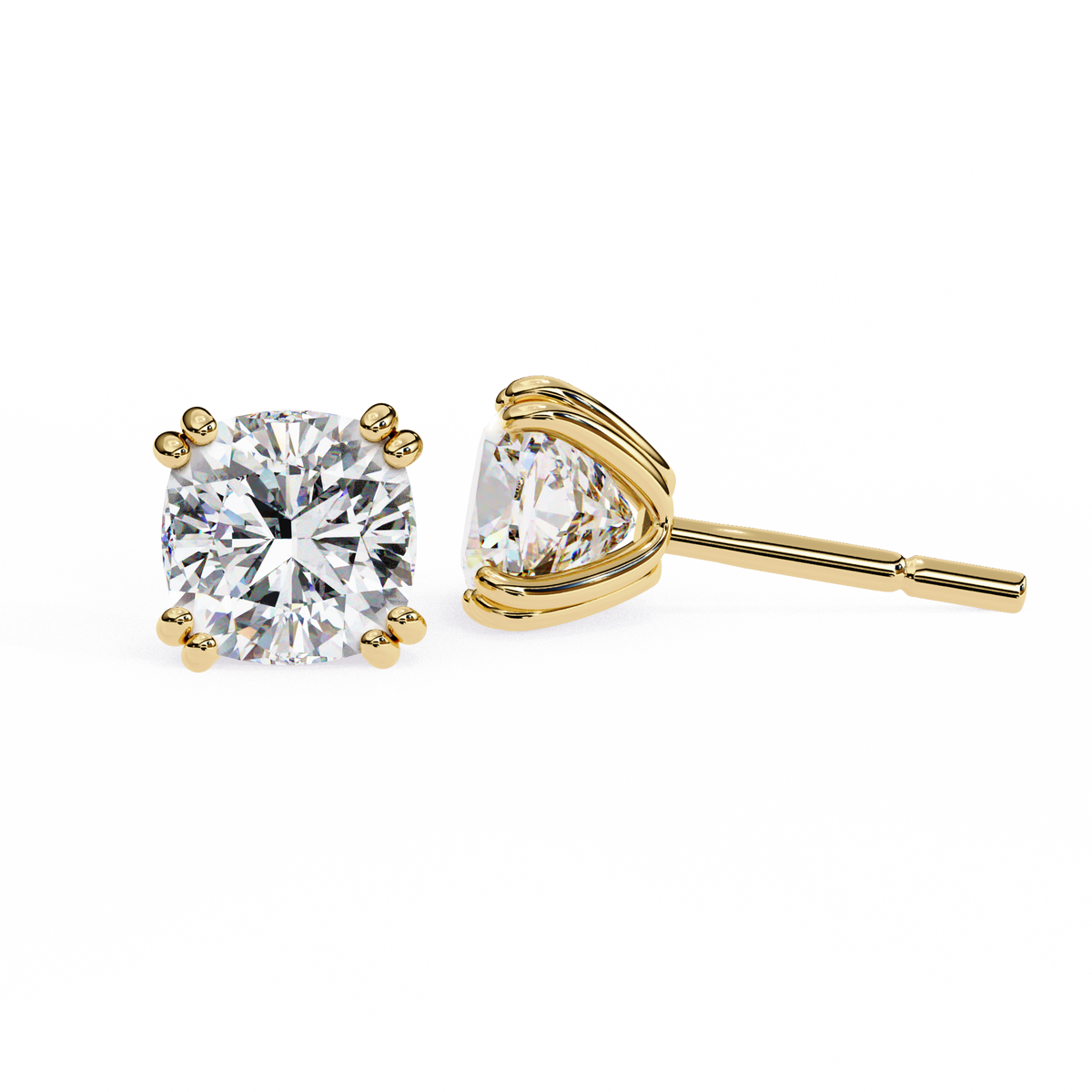 Reverra 14K Gold Cushion Lab Grown Diamond 8 Prong Stud Earrings For Women, CTTW-2.24