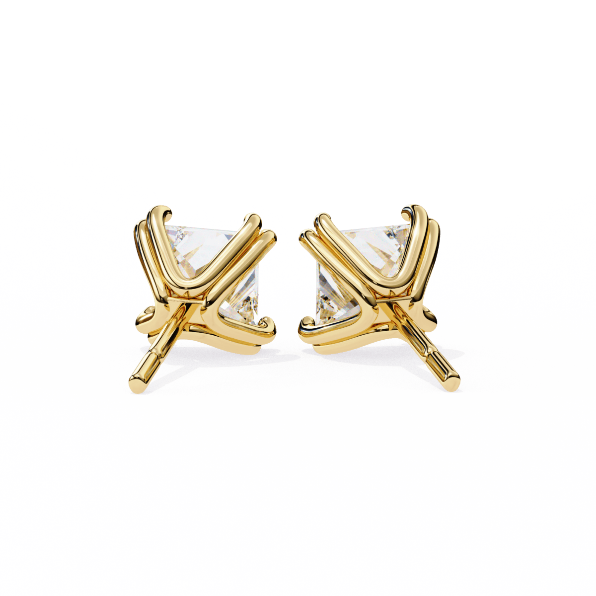 Reverra 14K Gold Princess Lab Grown Diamond 8 Prong Stud Earrings For Women, CTTW-3.04