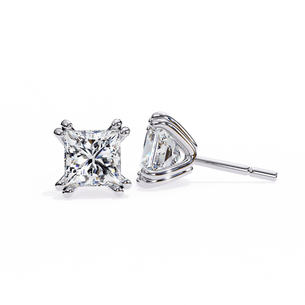 Reverra 14K Gold Princess Lab Grown Diamond 8 Prong Stud Earrings For Women, CTTW-3.04