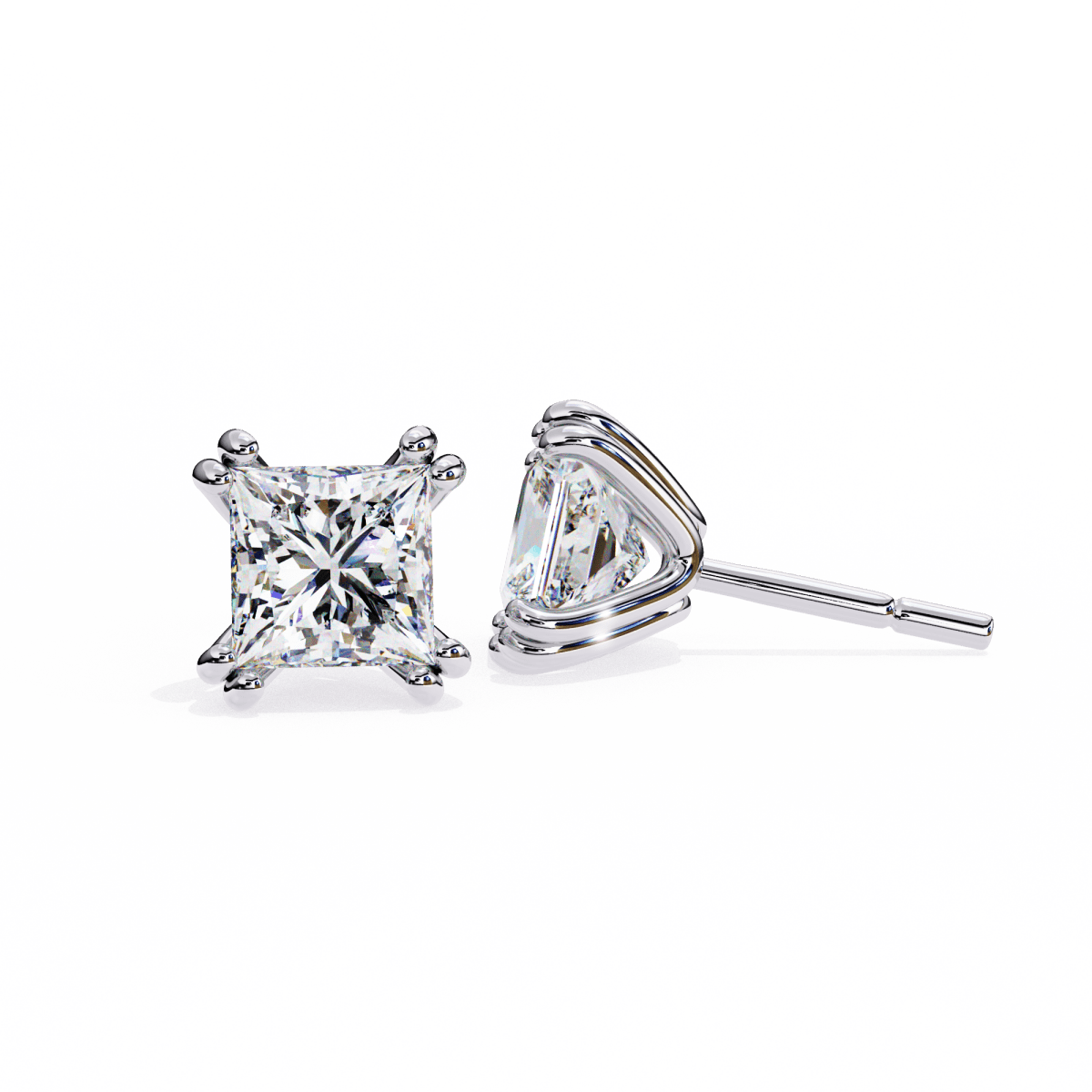 Reverra 14K Gold Princess Lab Grown Diamond 8 Prong Stud Earrings For Women, CTTW-3.04