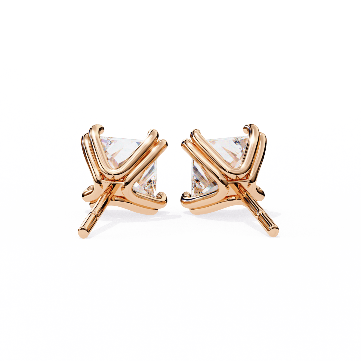 Reverra 14K Gold Princess Lab Grown Diamond 8 Prong Stud Earrings For Women, CTTW-3.04